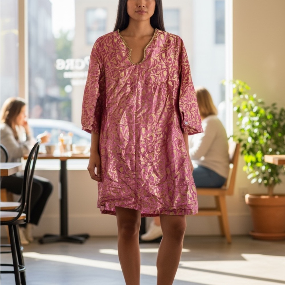 April Cornell Purple and Gold Brocade Dress